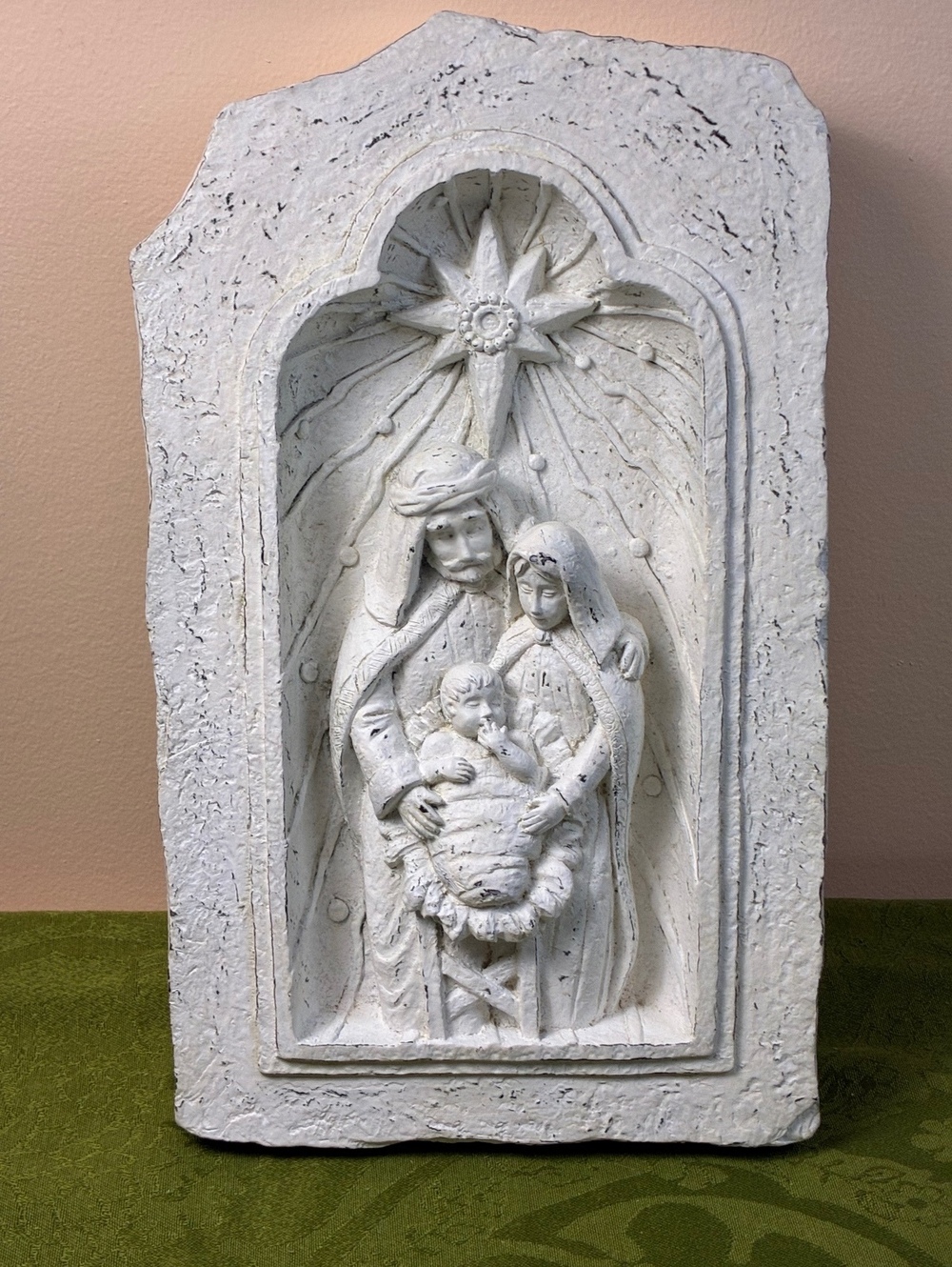 Vintage White Nativity Scene Wall Plaque